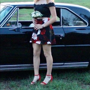 2 piece black and floral special occasion dress